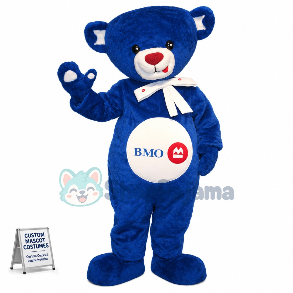Blue Bear Mascot Costume For Bank Of Montreal