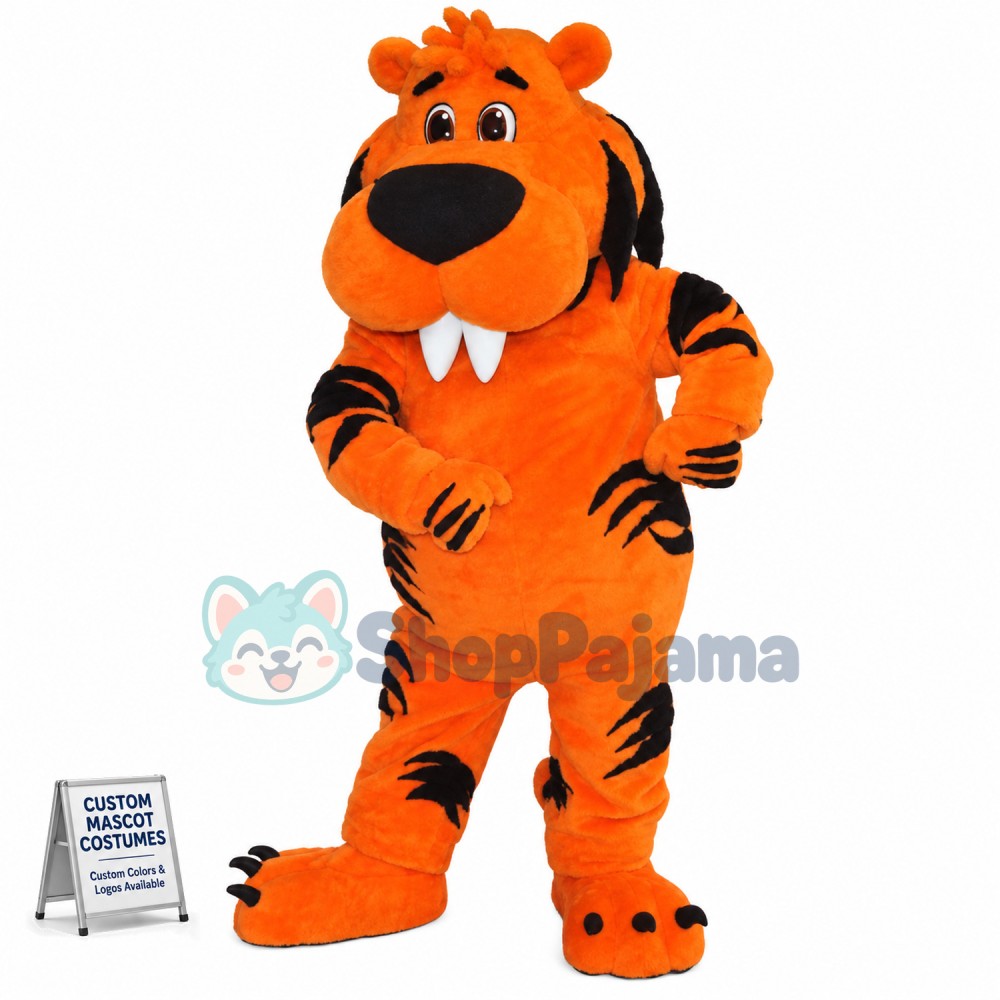 Tiger With Sharp Front Teeth Mascot Costume