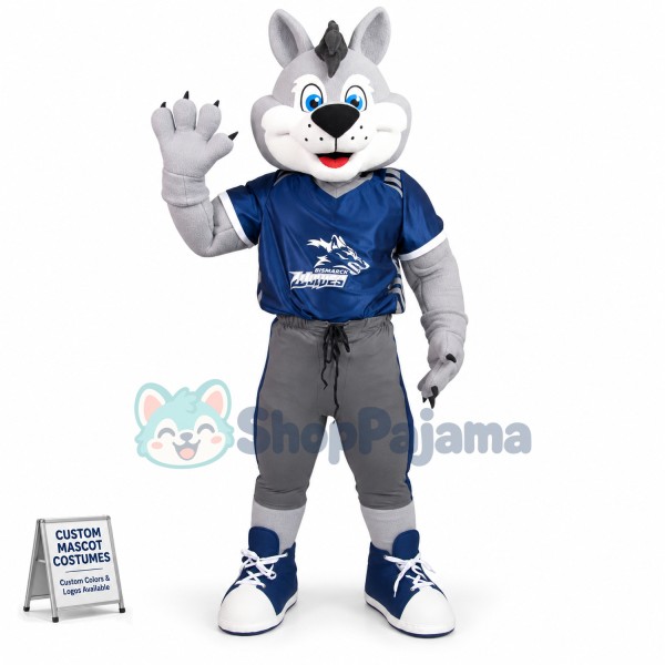 Blue Eyed Wolf Of Bismarck Mascot Costume