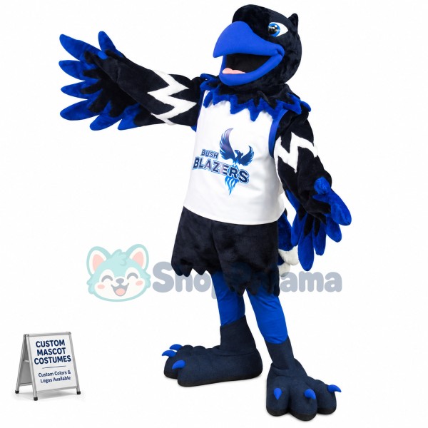 Black & Blue Eagle In Printed Vest Mascot Costume