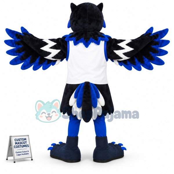 Black & Blue Eagle In Printed Vest Mascot Costume