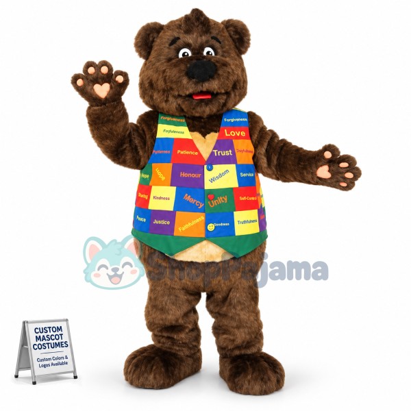 Virtue Bear In Color Waistcoat Mascot Costume