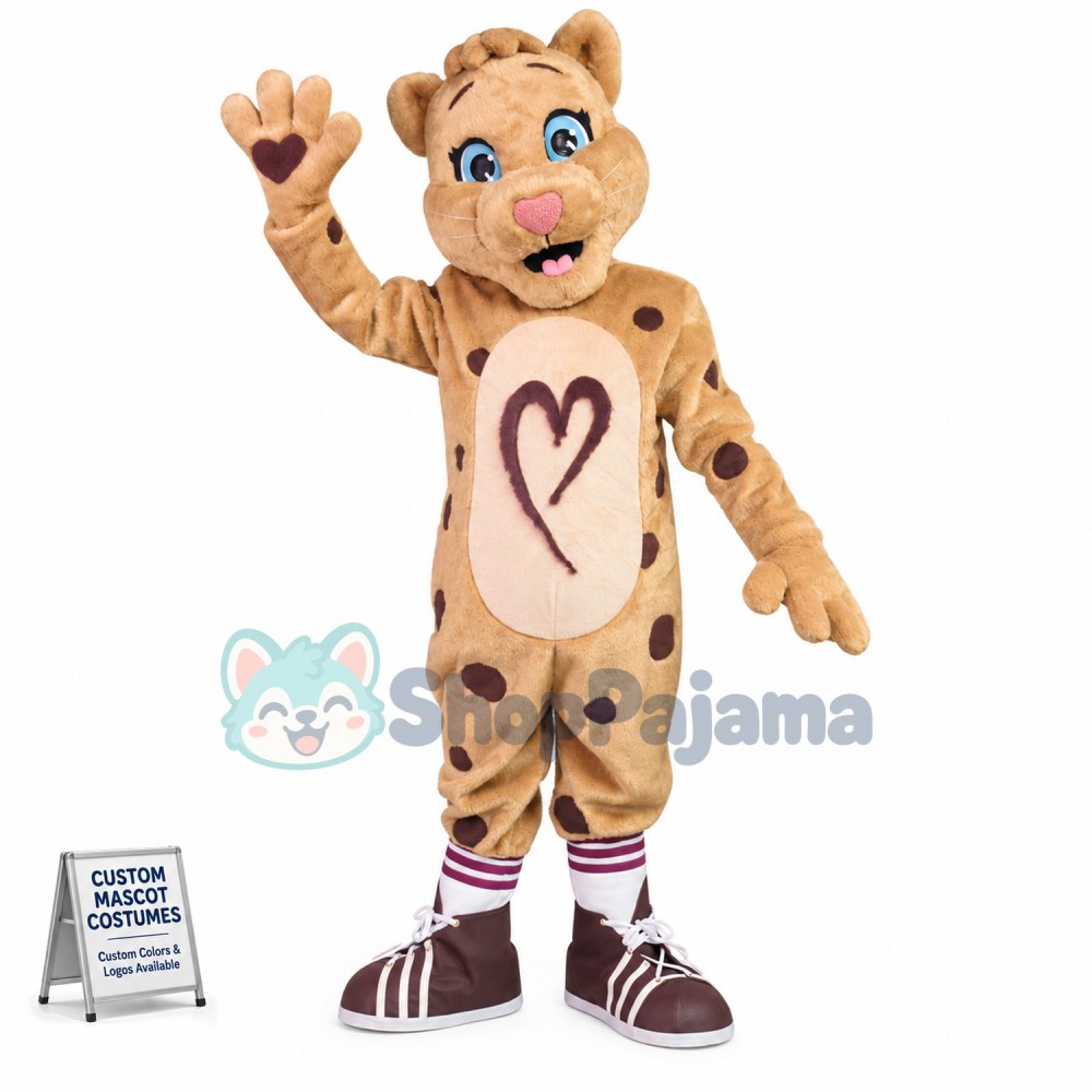 Vigorous Khaki Love Leopard Mascot Costume