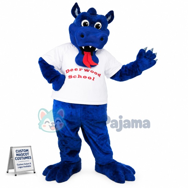 Blue Dragon With Shirt Mascot Costume Of School
