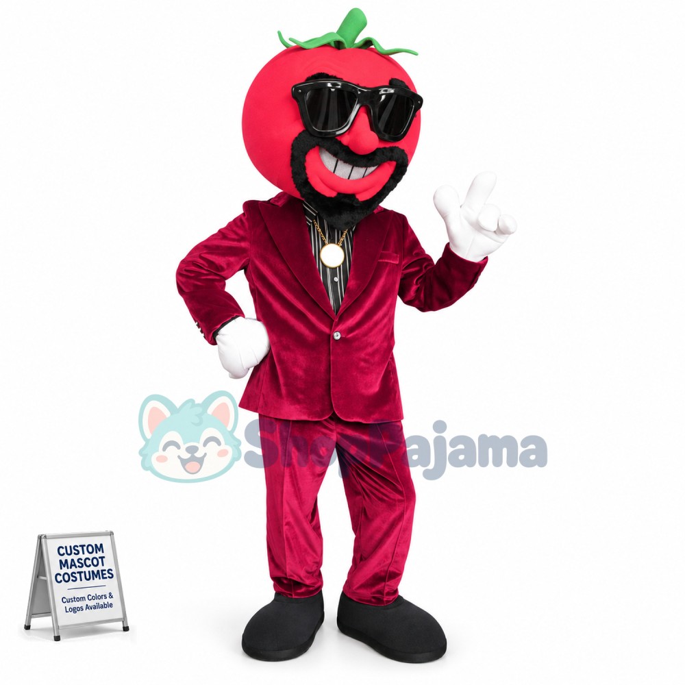 Sunglasses Tomato In Dark Suit Mascot Costume