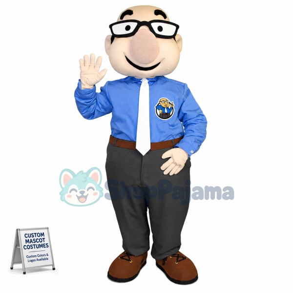 Bald Agency Staff Wearing Glasses Mascot Costume
