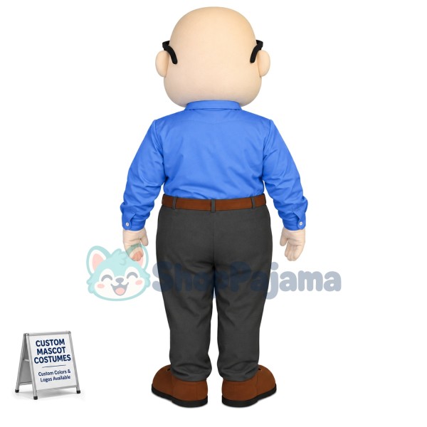 Bald Agency Staff Wearing Glasses Mascot Costume