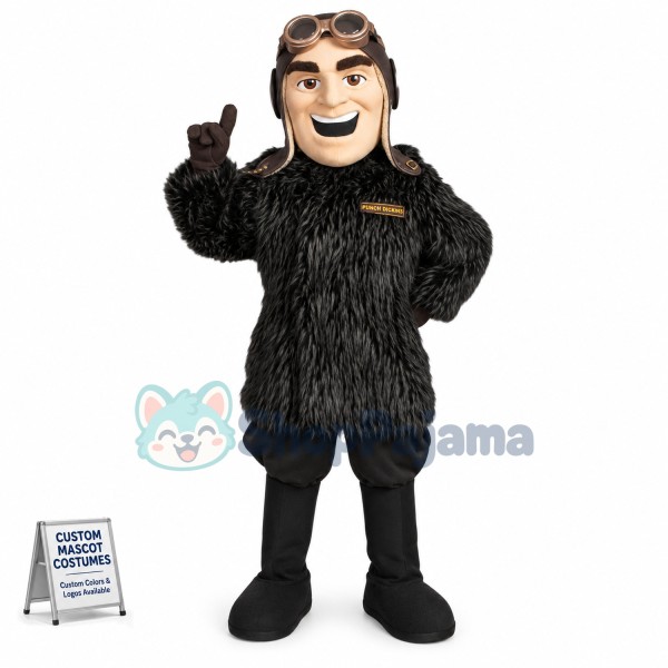 Pilot In The Warm Fur Coat Mascot Costume
