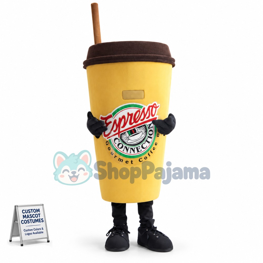 Paper Coffee Cup With Straw Mascot Costume
