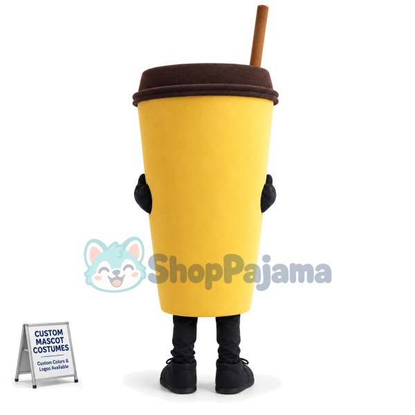 Paper Coffee Cup With Straw Mascot Costume