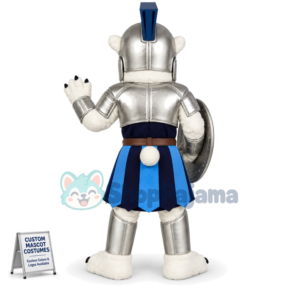 The Brave Polar Bear With Silver Armor Mascot Costume
