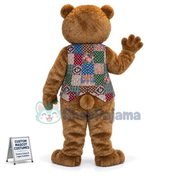 The Spectacled Bear Manager In Flower Vest Mascot Costume