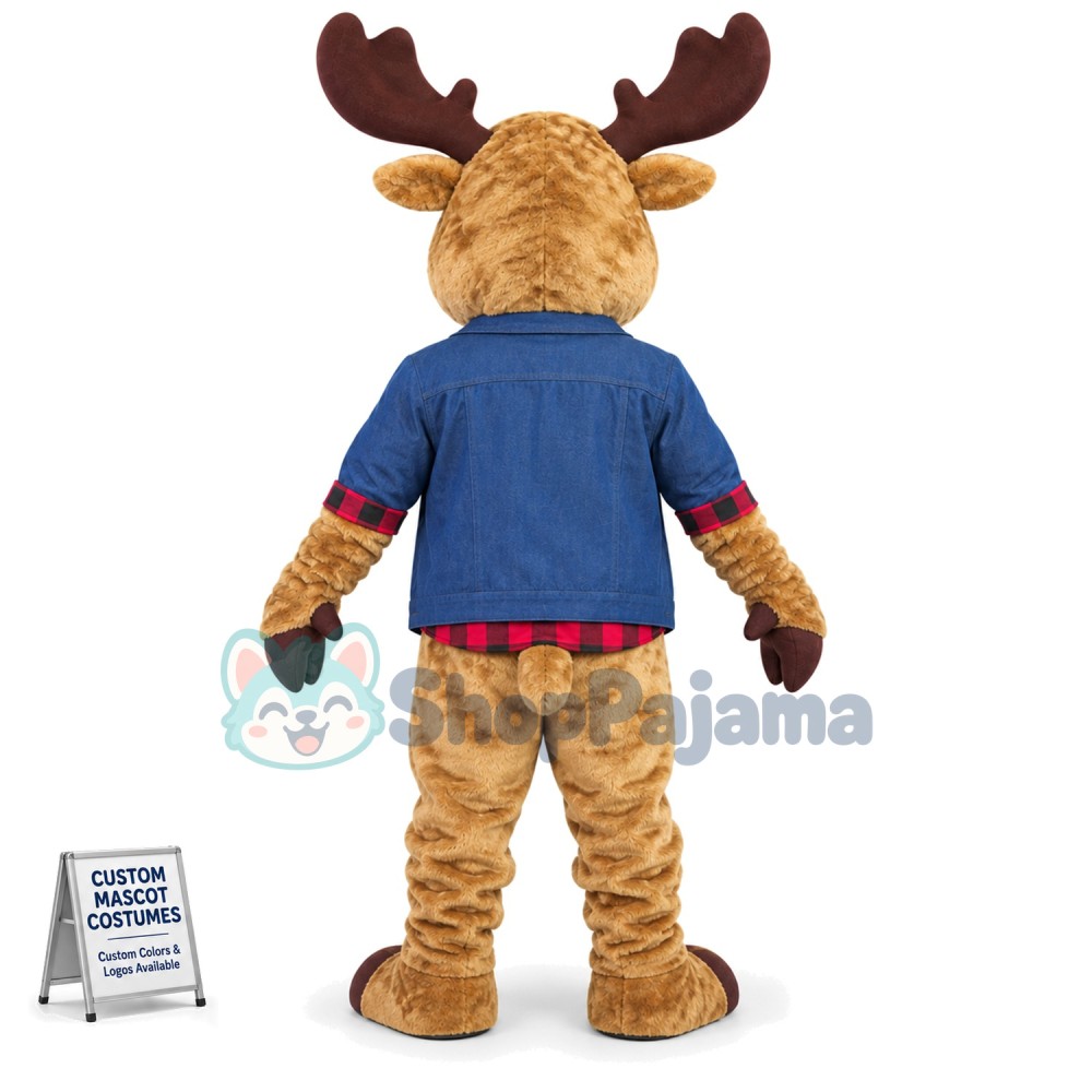 Elder Elk Wearing Plaid Shirt Mascot Costume