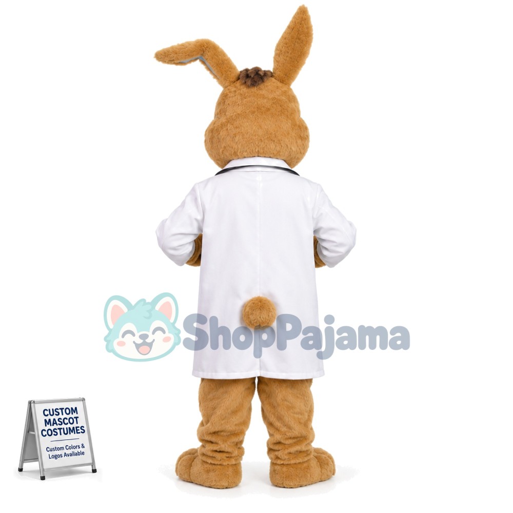 Auscultating Professional Doctor Rabbit Mascot Costume