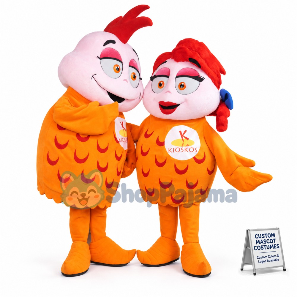 Attractive Voluptuous Chicken Couple Mascot Costume