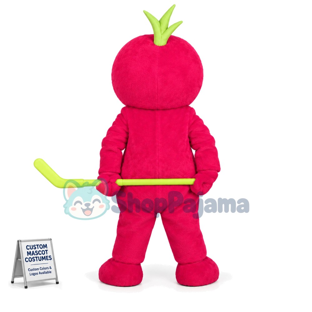 Cute Tomato Doll Mascot Costume Playing Hockey