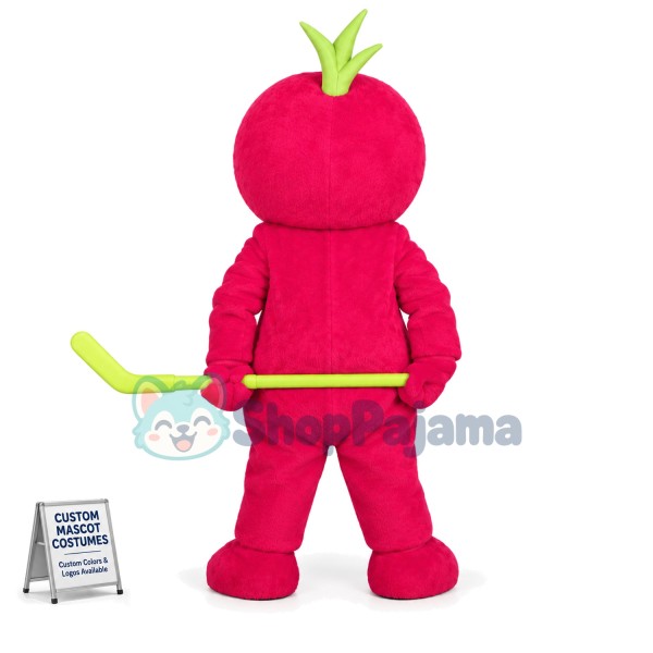 Cute Tomato Doll Mascot Costume Playing Hockey