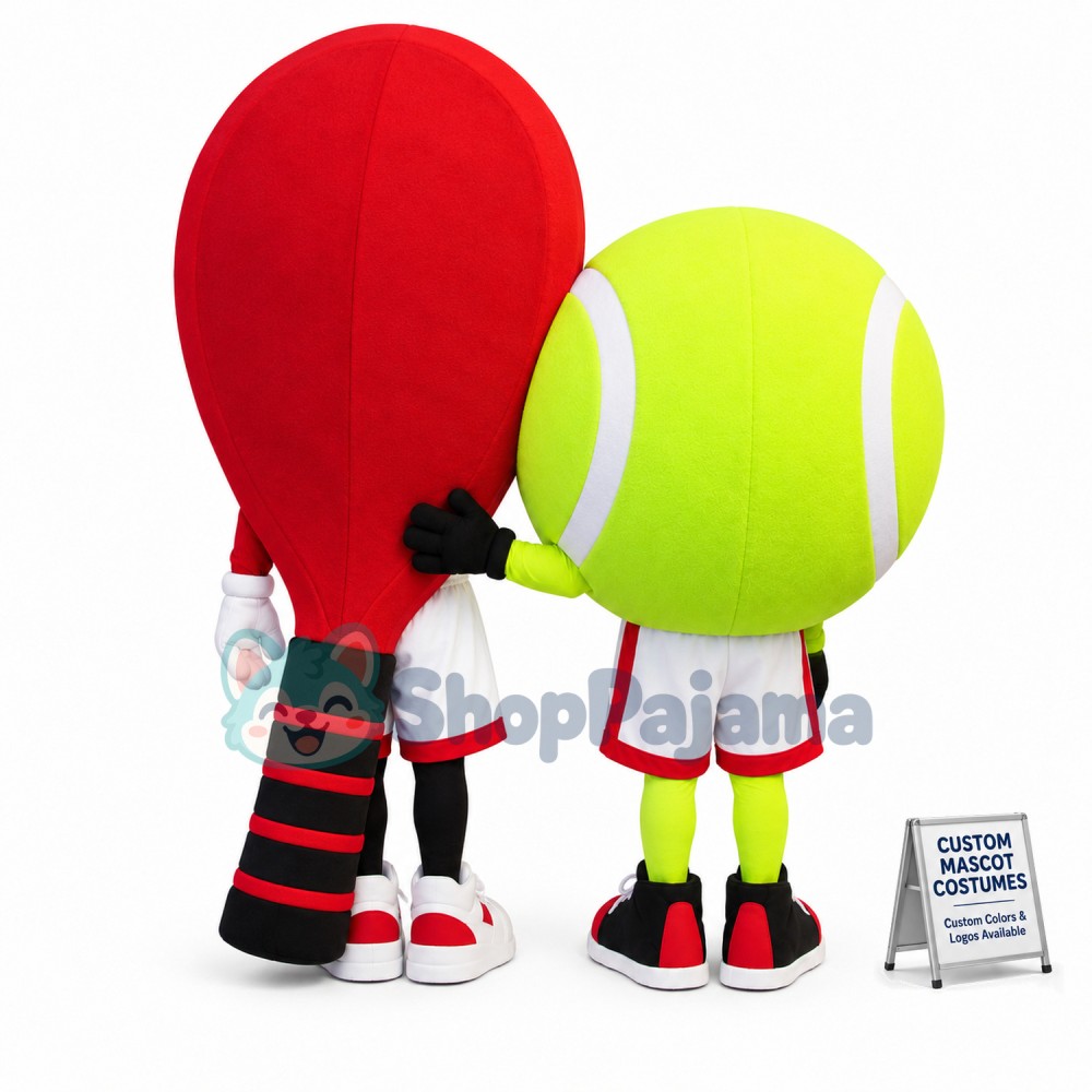 One Pair Of Matching Tennis Ball And Racket Mascot Costume