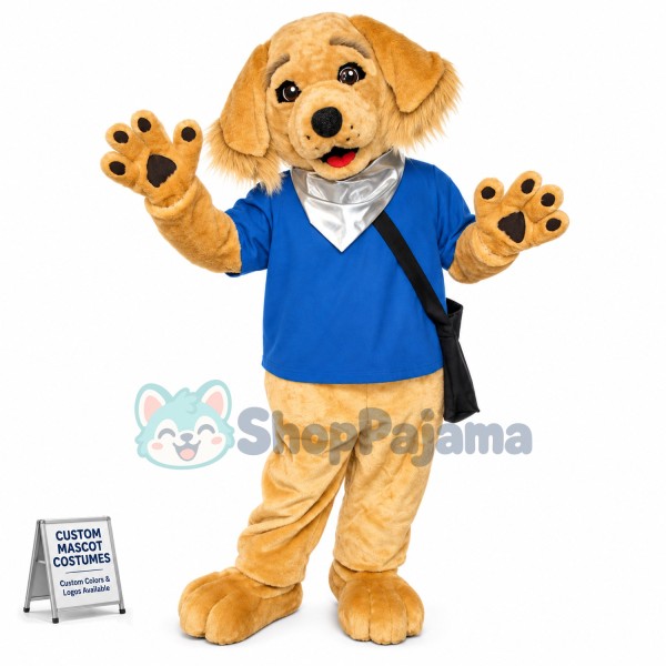 Youthful Brown Dog With Schoolbag Mascot Costume