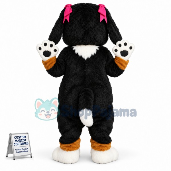 Blue Eyed Furry Puppy With Pink Hairpins Mascot Costume