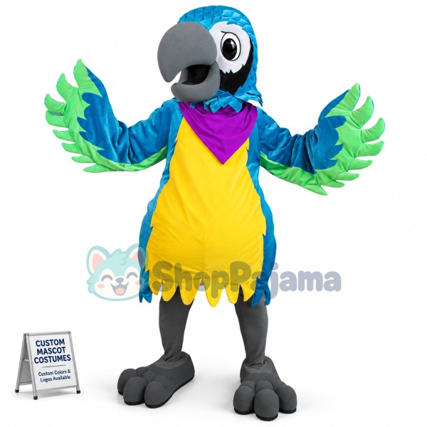Uneasy Blue Feathered Parrot Mascot Costume