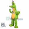 Adventurous Green Dinosaur Mascot Cartoon Costume