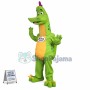 Adventurous Green Dinosaur Mascot Cartoon Costume