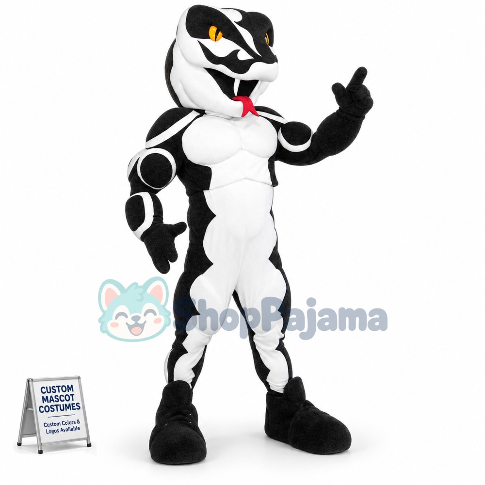 Customized Black & White Muscle Viper Mascot Costume