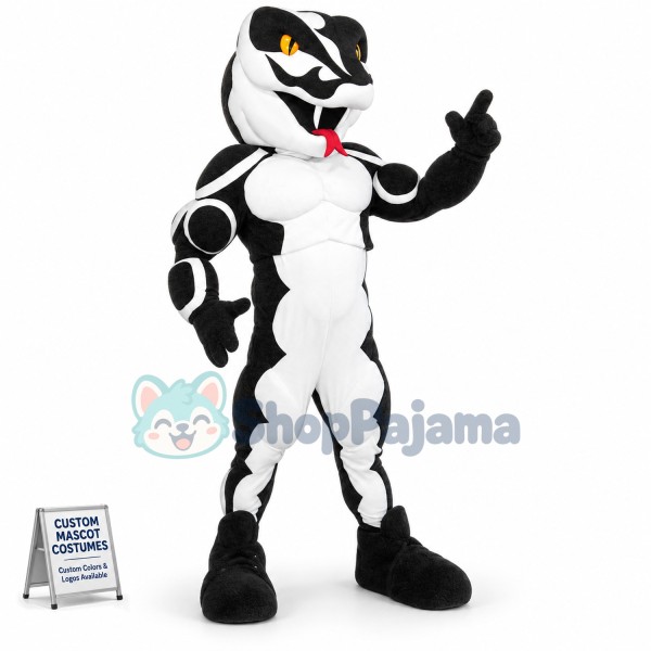 Customized Black & White Muscle Viper Mascot Costume