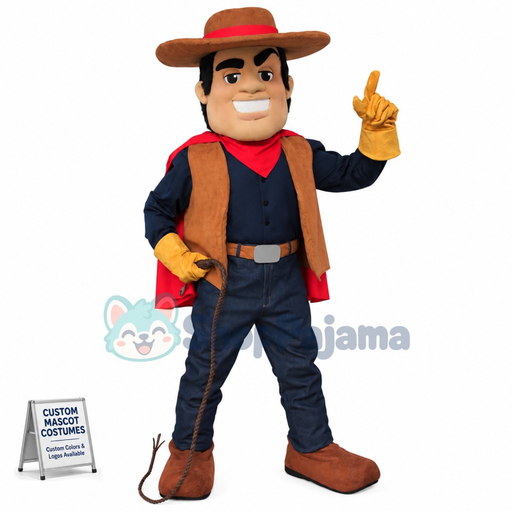 Western Cowboy Waving The Horse Whip Mascot Costume