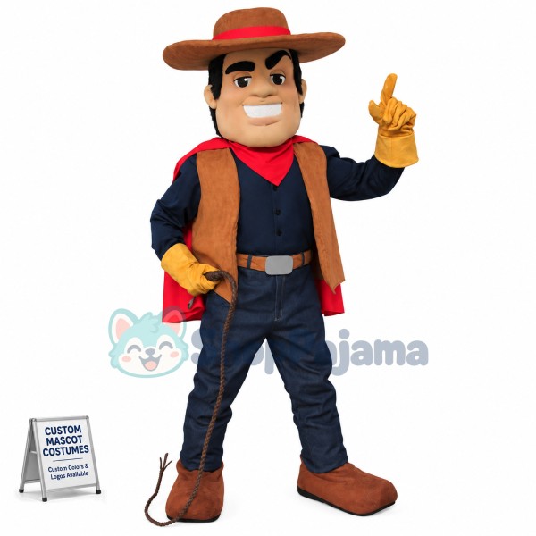 Western Cowboy Waving The Horse Whip Mascot Costume