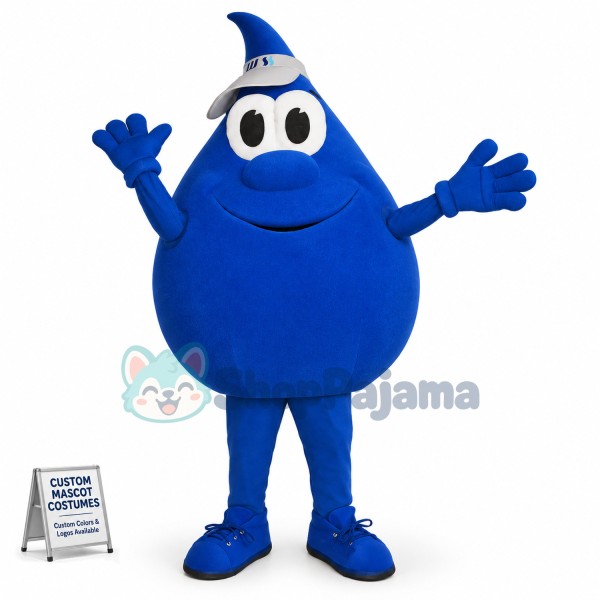 Blue Water Drop With Sun Hat Mascot Costume