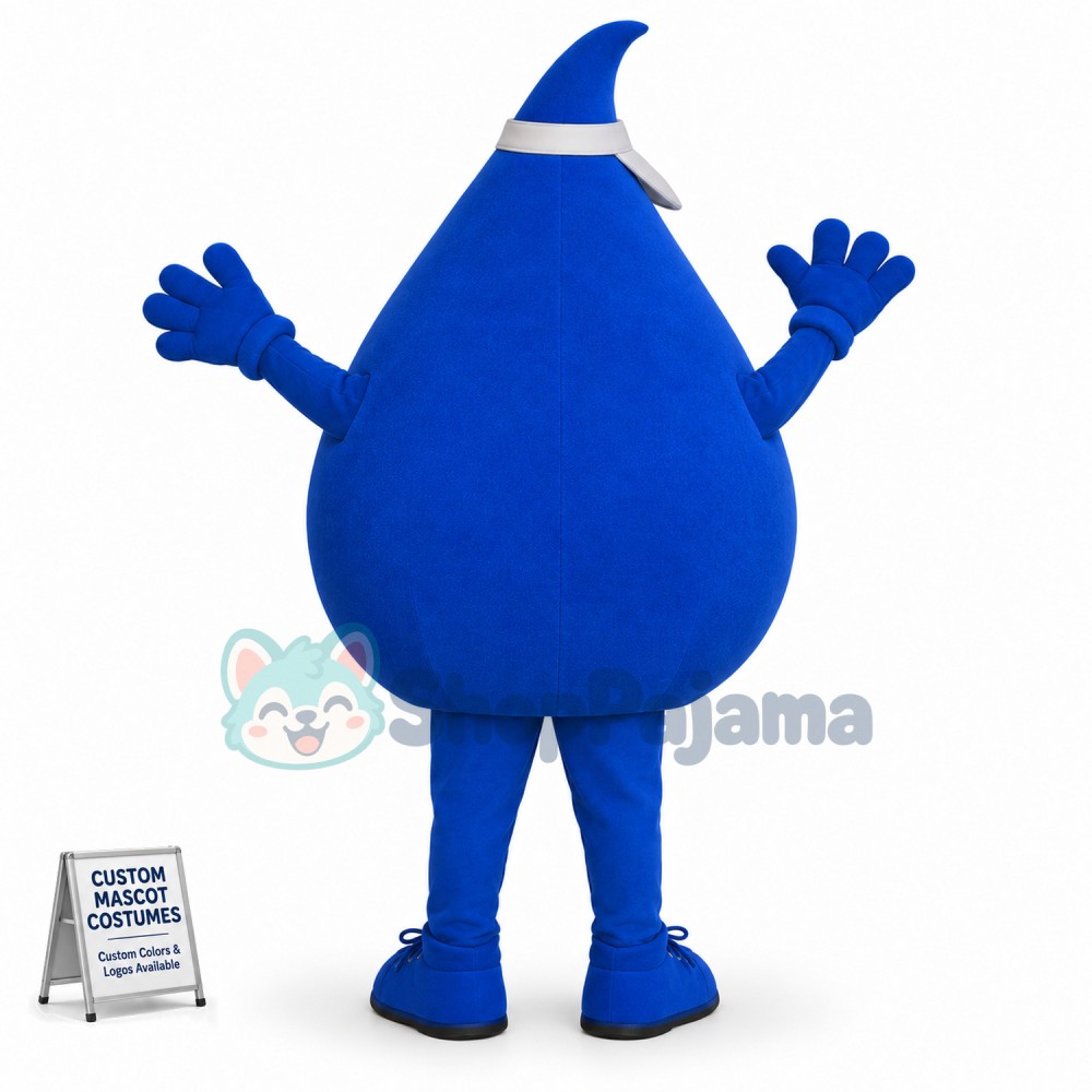 Blue Water Drop With Sun Hat Mascot Costume