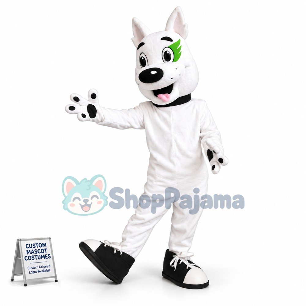 Active Domestic White Pet Dog Mascot Costume