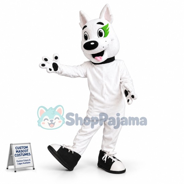 Active Domestic White Pet Dog Mascot Costume