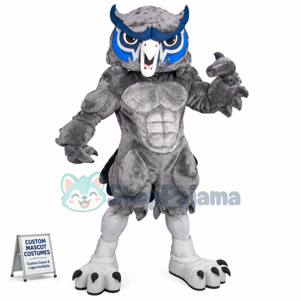 Vigorous Gray Muscle Owl Mascot Adult Costume