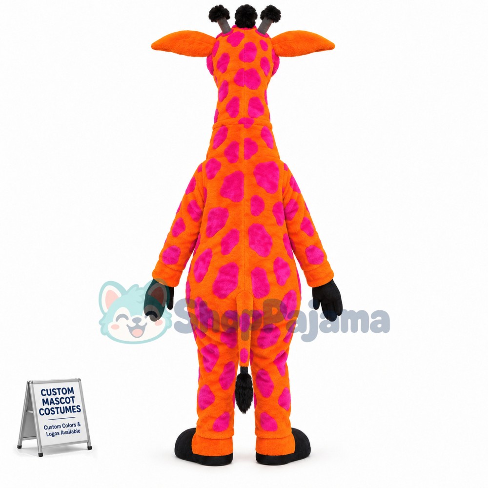 Tall Adult Giraffe With Pink Plaque Mascot Costume