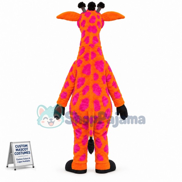 Tall Adult Giraffe With Pink Plaque Mascot Costume