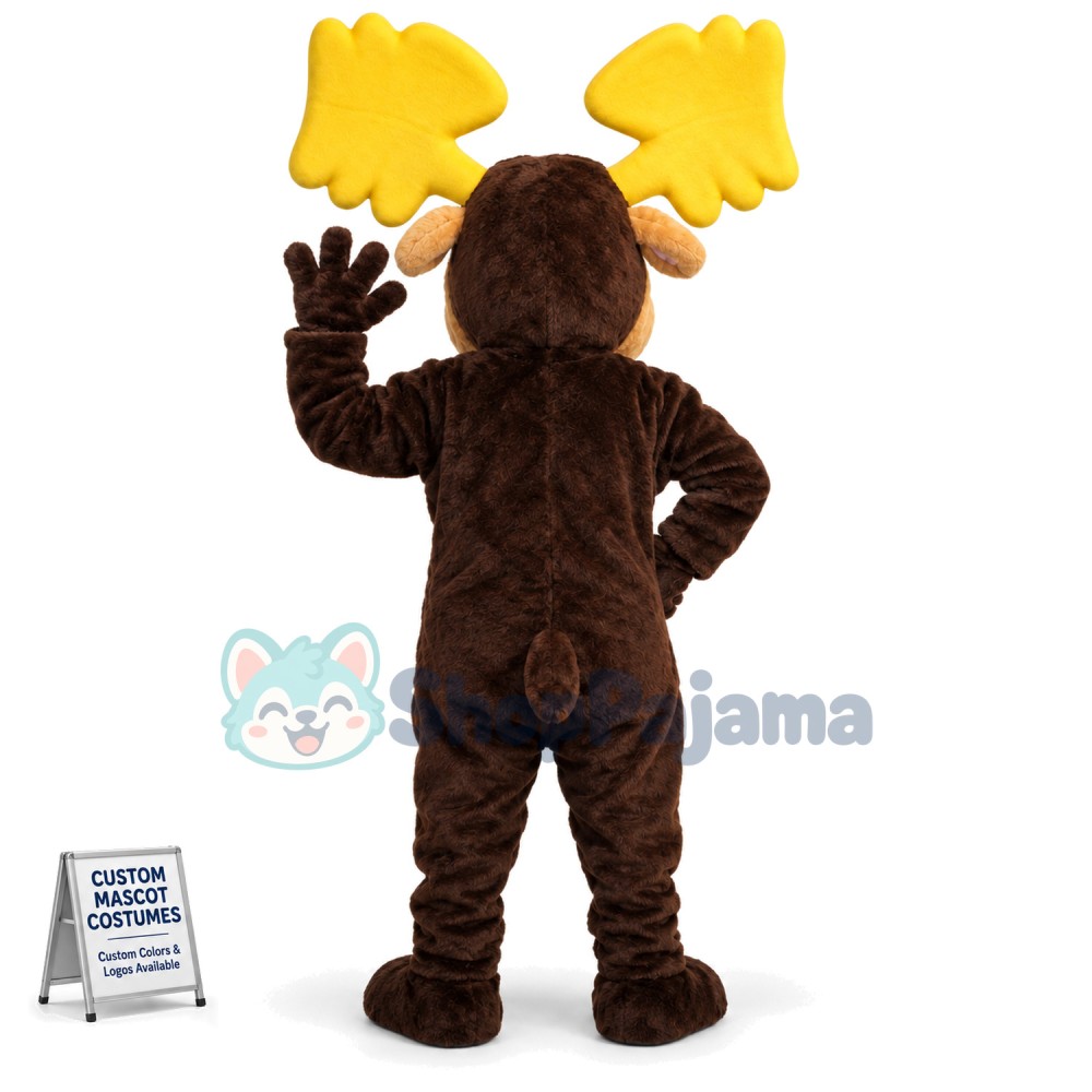 Adult Moose With Big Yellow Antlers Mascot Costume