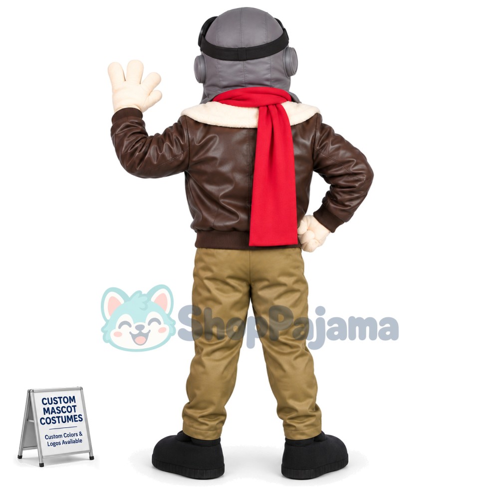 Bomber Pilot In Leather Jacket Mascot Costume