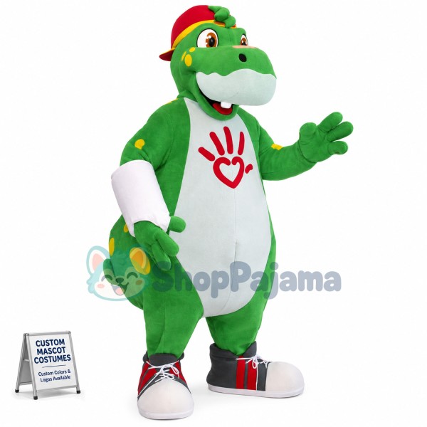 Bandaged Green Dinosaur Mascot Costume For Relief Agency