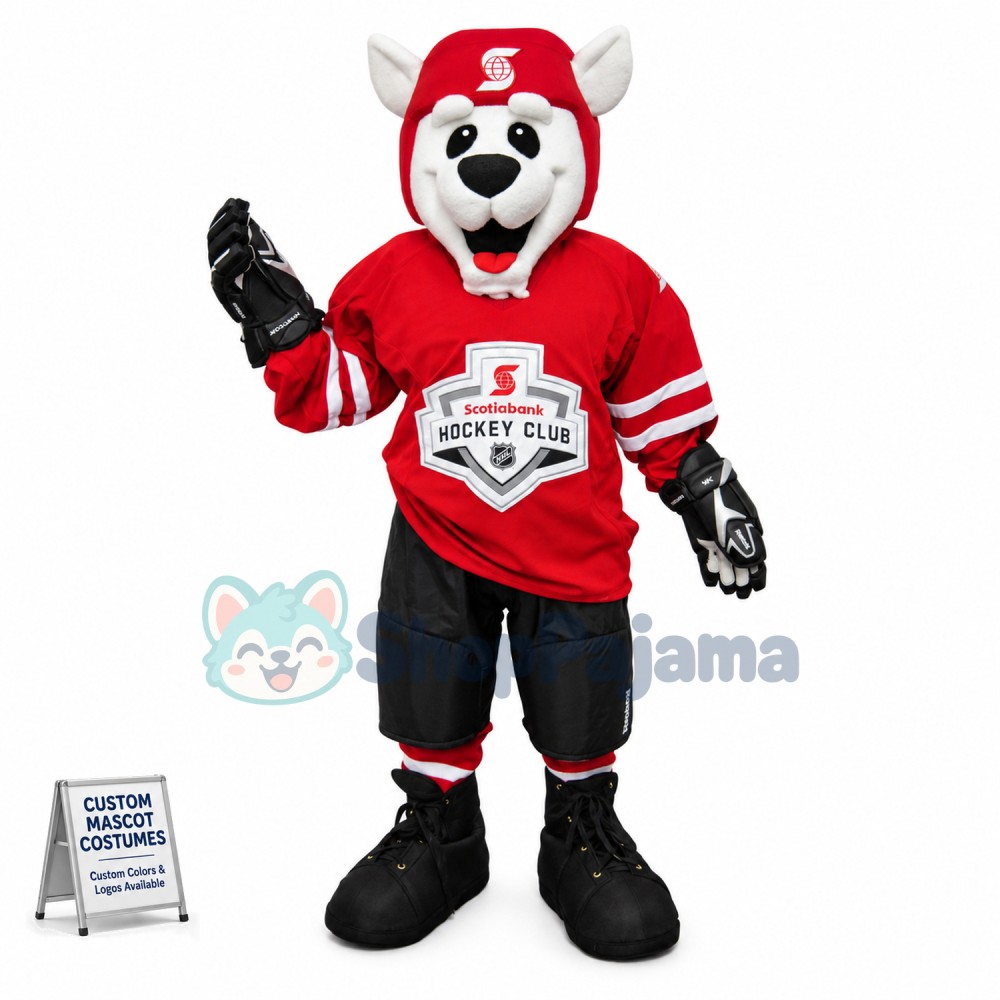 White Dog of The Hockey Club Mascot Costume