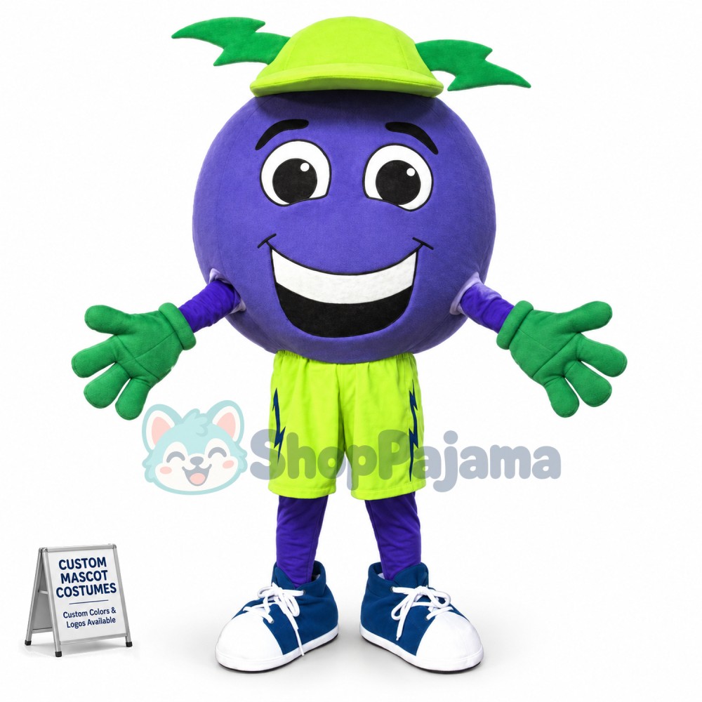 Blue Round Doll With Thunderbolt Hat Mascot Costume