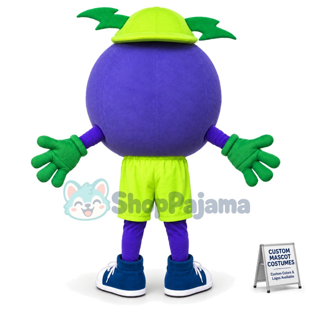 Blue Round Doll With Thunderbolt Hat Mascot Costume