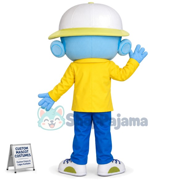 Blue Skin Boy With Student Hat Mascot Costume