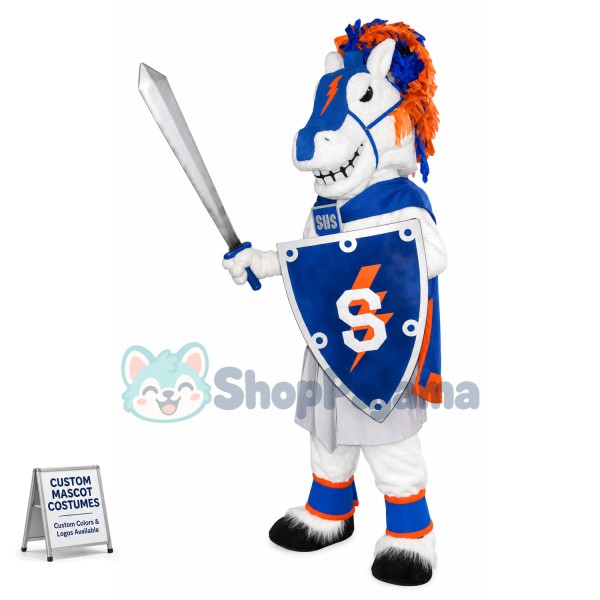 White Horse Warrior Mascot Costume With Both Offense and Defense