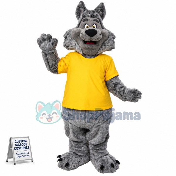 The Docile Wolf In Yellow Shirt Mascot Costume