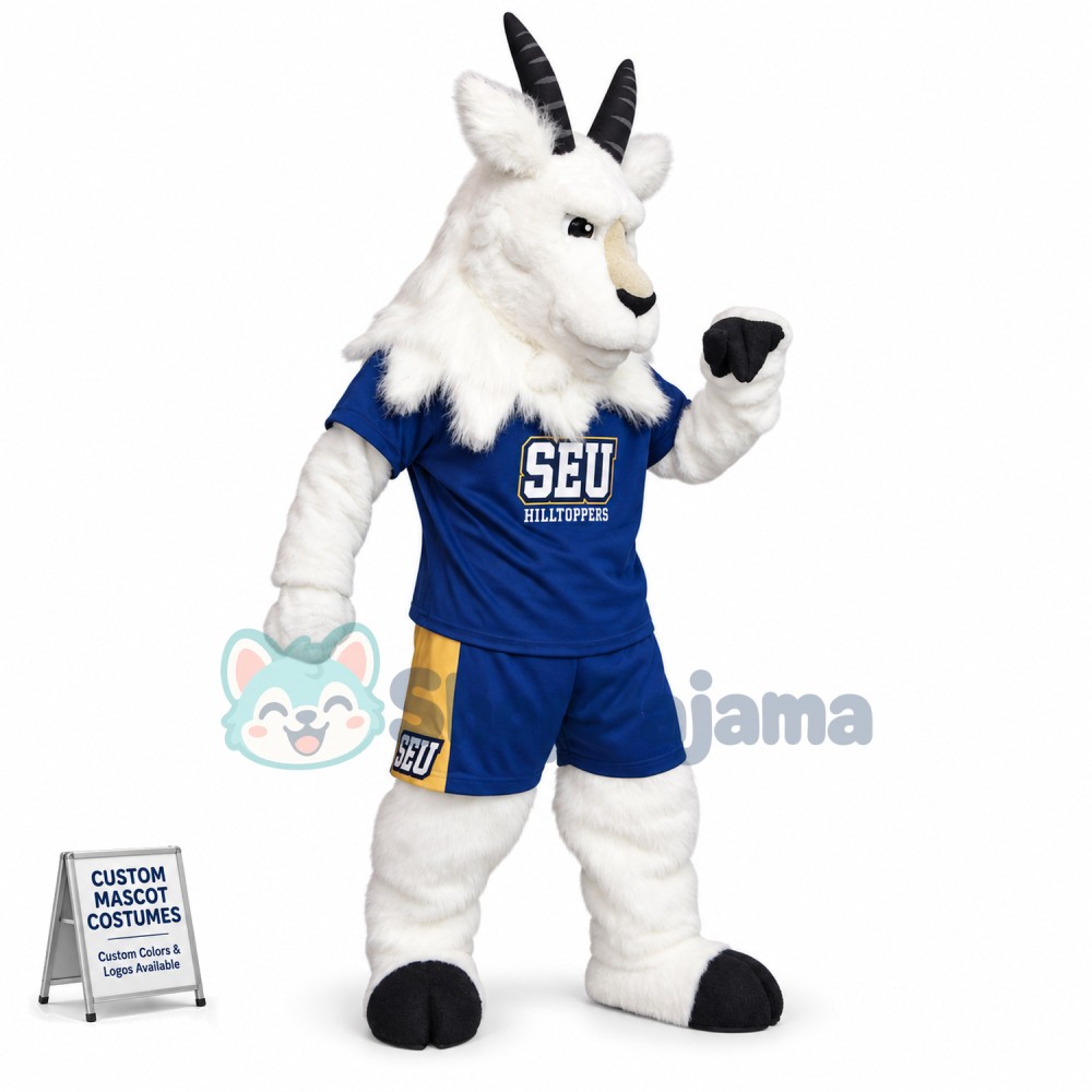 White Furry Goat Mascot Costume For Facilitate Organization