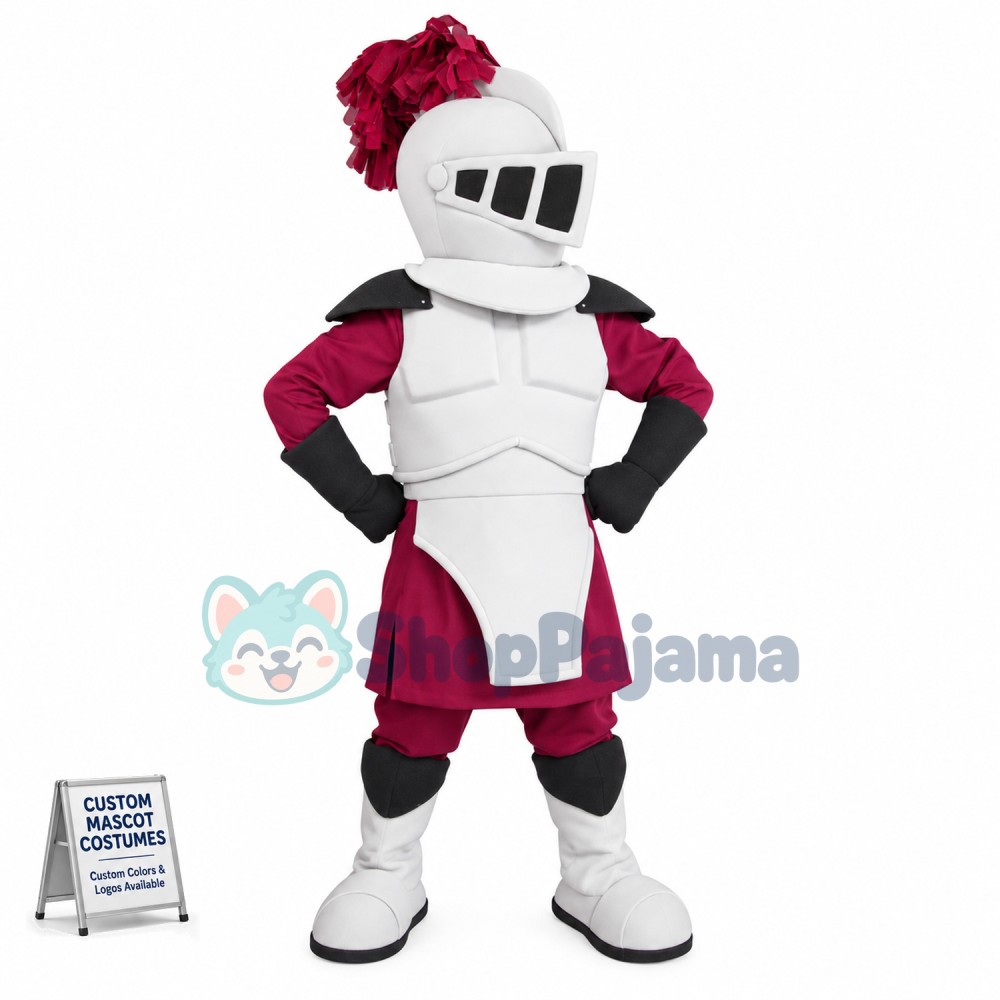 Strong Masked Soldier In White Armor Mascot Costume