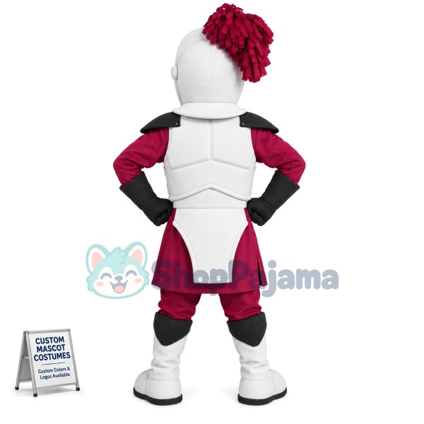 Strong Masked Soldier In White Armor Mascot Costume